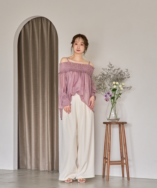 mideal シフォン オフショルダーブラウス アイボリー chiffon off shoulder blouse / シフォンオフショルダーブラウス