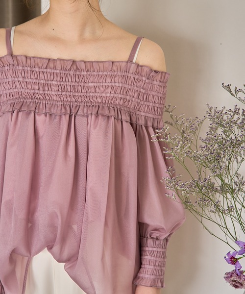 mideal ブラウス シャツ sheer off shoulder / シアーオフショル