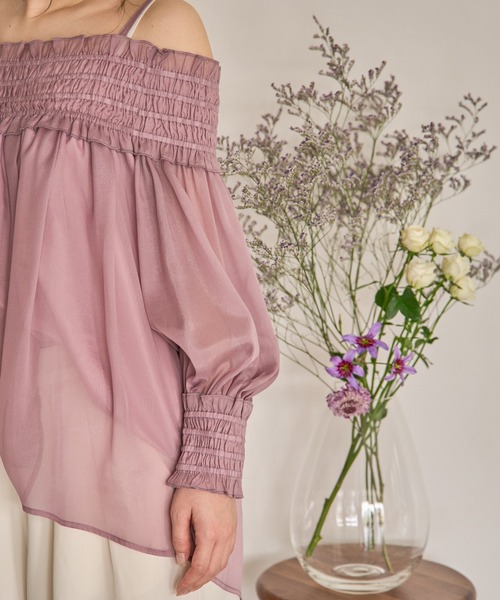 mideal（マイディール） ブラウス シャツ sheer off shoulder / シアー 