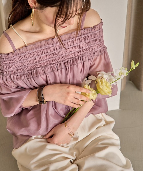 mideal（マイディール） ブラウス シャツ sheer off shoulder / シアー