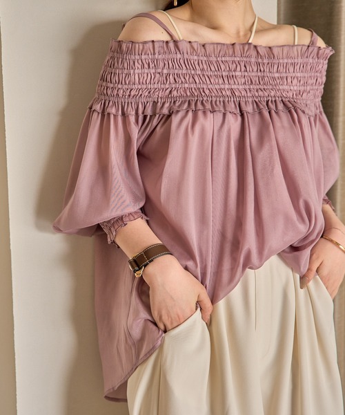 mideal ブラウス シャツ sheer off shoulder / シアーオフショル
