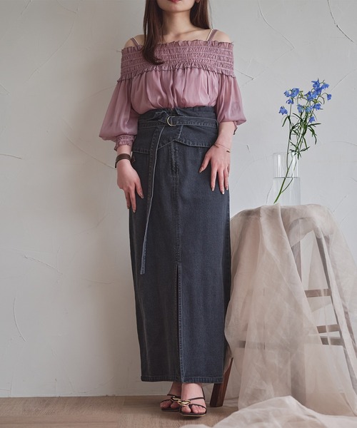 mideal（マイディール） ブラウス シャツ sheer off shoulder / シアー 