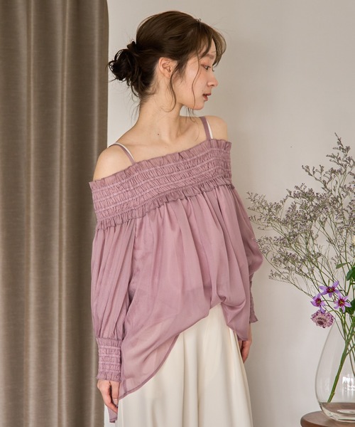 mideal ブラウス シャツ sheer off shoulder / シアーオフショル