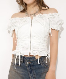 yun出品トップス 白 SLY ブラウス シャツ FRONTZIP 2WAY TOPS フロントジップ 2