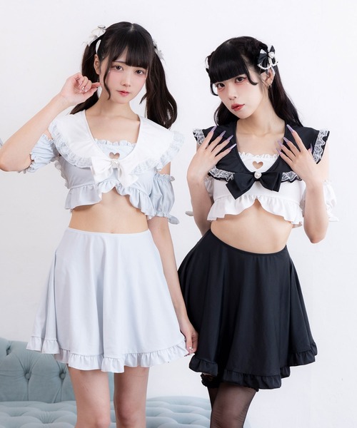 DearMyLove 水着 ハートくりぬきフリルセーラー水着 レディース