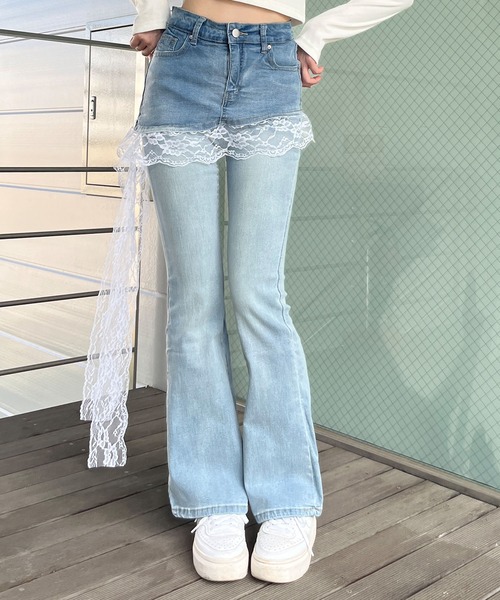 レースデニムパンツ SENSE OF PLACE by URBAN RESEARCH パンツ レースドッキングデニム