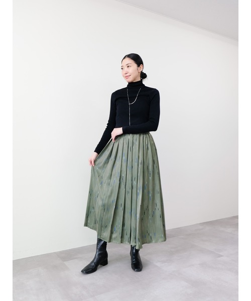 TEVALT スカート アートラインプリントハーフプリーツスカート