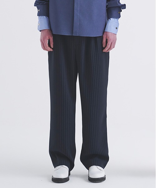 CULLNI ラインパンツ CULLNI パンツ Stripe Double Cloth 3Tuck Semi Wide Pants