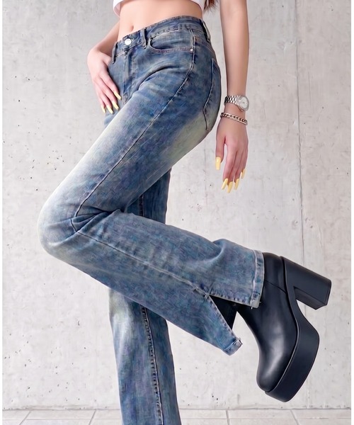 ARMOR JEANS ダメージ加工 フレアデニムパンツ Ada. ジーンズ デニム デニムパンツ ウォッシュ加工 フレア デニム