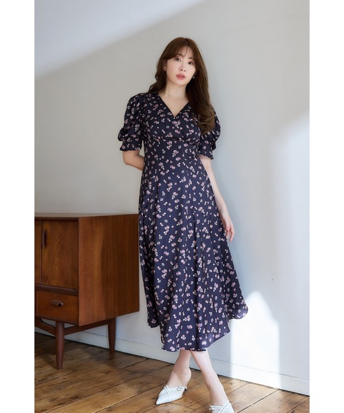 【Her lip to】 ロングワンピース 半袖 Sサイズ 新品未使用 Her lip to 「Her to」 半袖ワンピース S ネイビー レディース