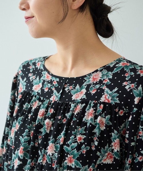 yuni ワンピース レーヨンコットンキュプラ flower dot print