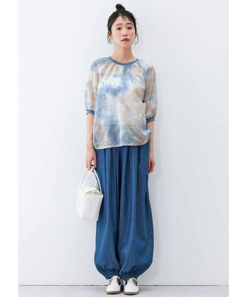 「Live in comfort」 半袖ブラウス LARGE ブルー レディース_画像2