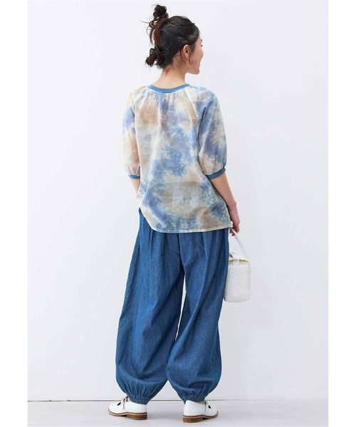 「Live in comfort」 半袖ブラウス LARGE ブルー レディース_画像4