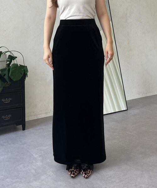 【未使用•洗濯ネームなし】ánuans ベロアレースナロースカート 黒/Mサイズ ベロアレースナロースカート