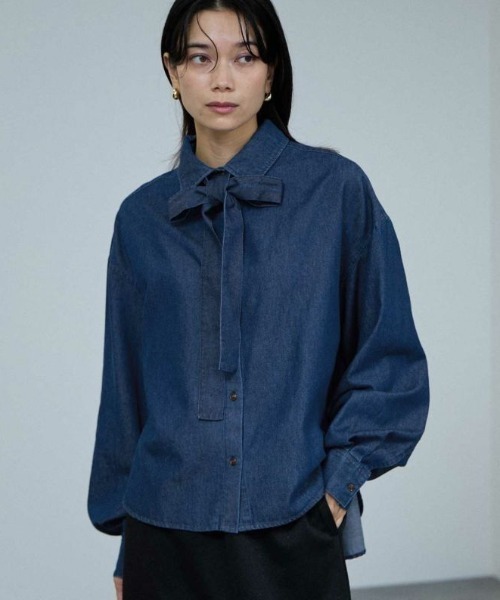 ブラウス シャツ milli de l'air デニムボウタイシャツ レディース