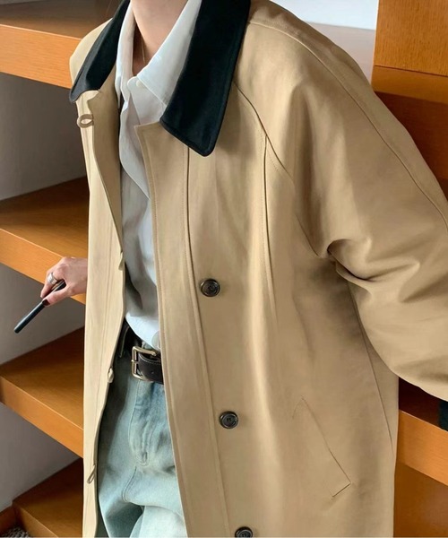 LUCPY トレンチコート コート バイカラートリムモダンクラシック