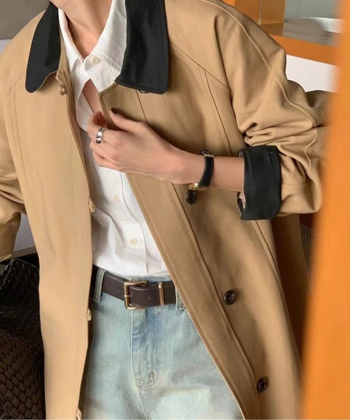 LUCPY トレンチコート コート バイカラートリムモダンクラシック