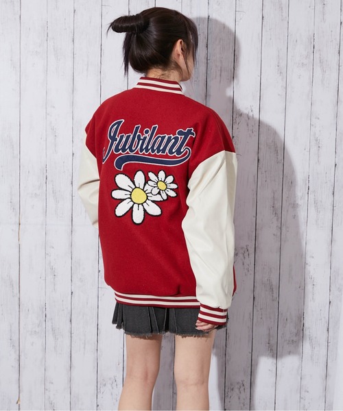 ブルゾン アウター 「サガラ刺繍フラワー×ロゴ」レディース スタジャン