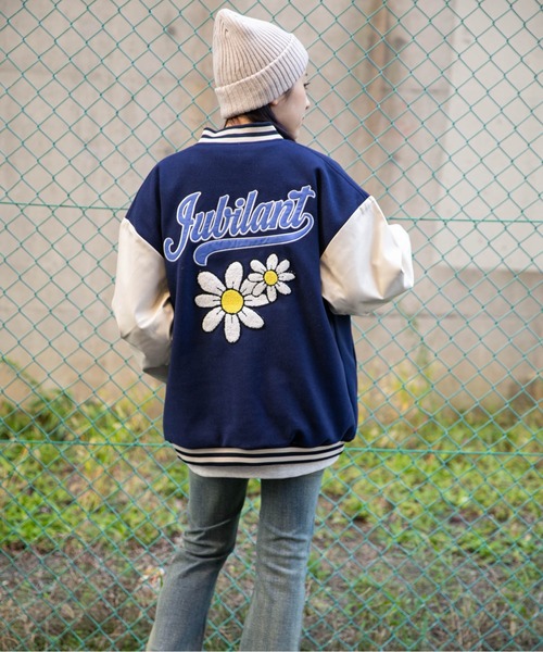 ブルゾン アウター 「サガラ刺繍フラワー×ロゴ」レディース スタジャン