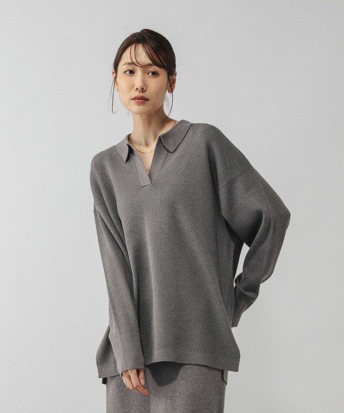 スウェットライクスキッパーカーディガン 春秋冬着まわせる/インフルエンサー企画】スキッパースウェットライク