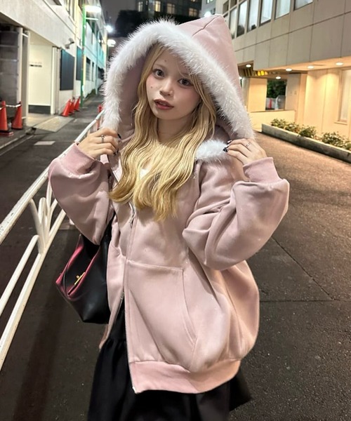 continuer de NICE CLAUP パーカー ラメキラキラファーパーカー