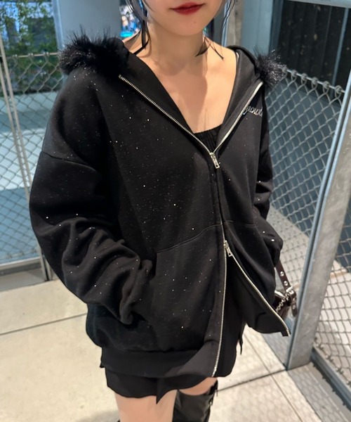 continuer de NICE CLAUP パーカー ラメキラキラファーパーカー