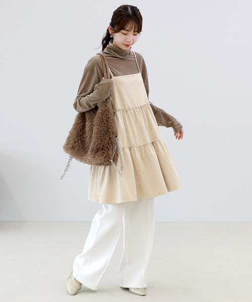 argue  フーディチュニック (ベイクベージュ) Aletta vita チュニック フェイクスエードティアードキャミチュニック