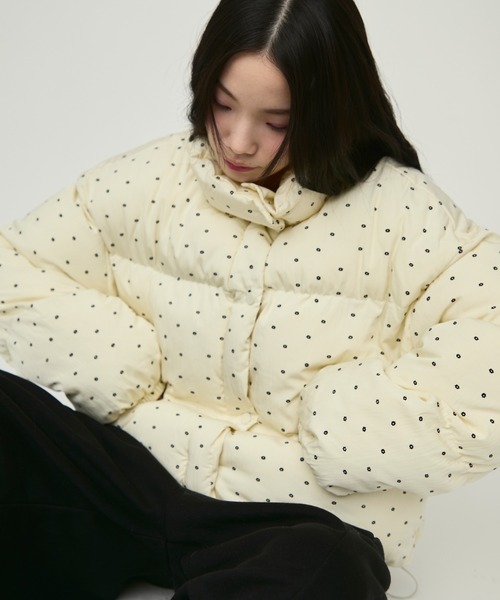 NUJOH ダウンコート ダウンジャケット Flower Dot Short Padding