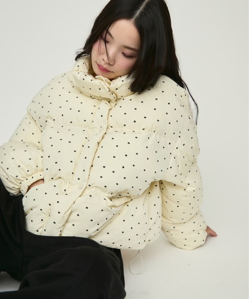 NUJOH ダウンコート ダウンジャケット Flower Dot Short Padding
