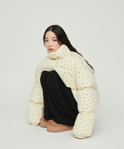 NUJOH ダウンコート ダウンジャケット Flower Dot Short Padding