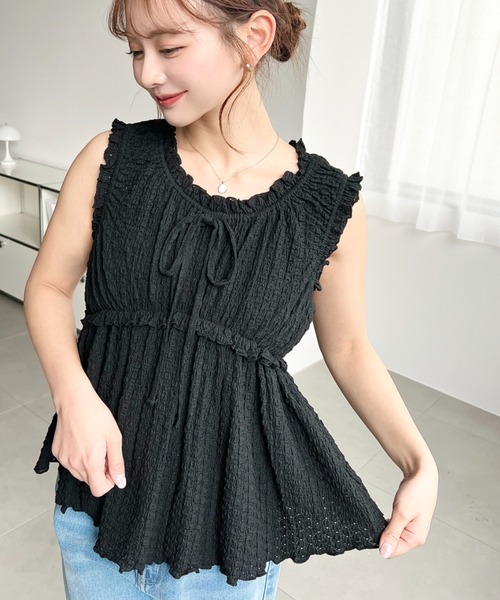 美品 Bibily オフショル リボン ブラウス ノースリ ブラック 美品