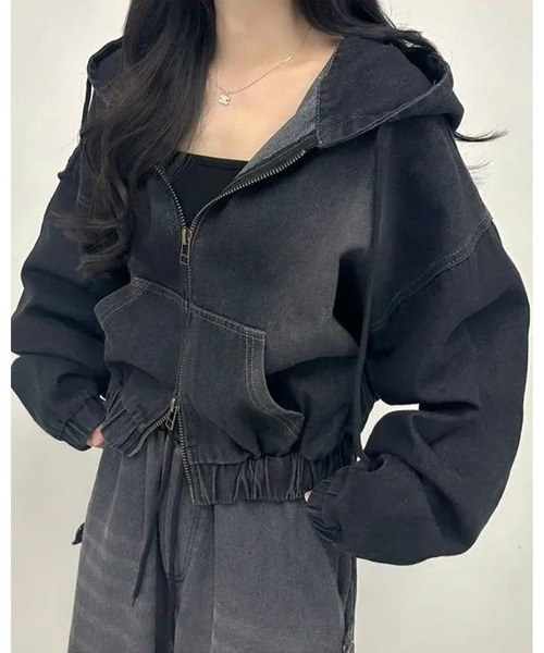 DIESEL　クロップドデニムフード付きパーカー S inst.ALL パーカー 春大活躍！クロップド丈ダブルジップデニムパーカー