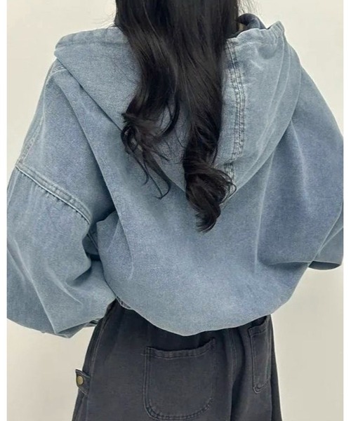 inst.ALL パーカー 秋大活躍！クロップド丈ダブルジップデニムパーカー