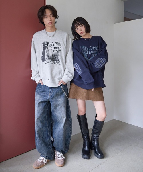 PBLIM トレーナー スウェット 「UNISEX」エルボーパッチアニマル