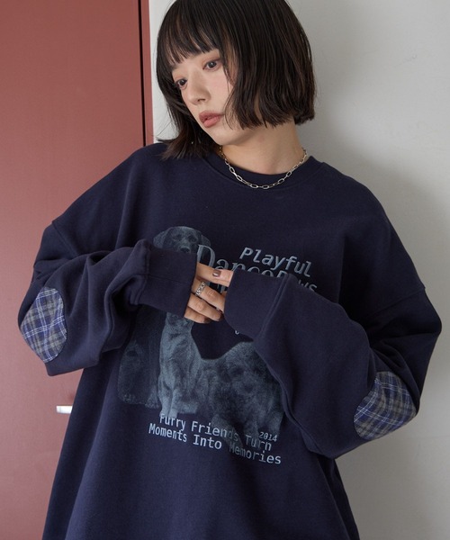 PBLIM トレーナー スウェット 「UNISEX」エルボーパッチアニマル