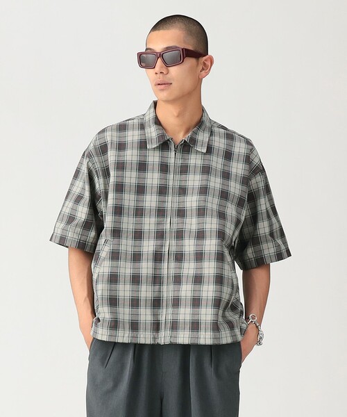 BEAMS（ビームス） シャツ ワイドフィット チェック ジップシャツ