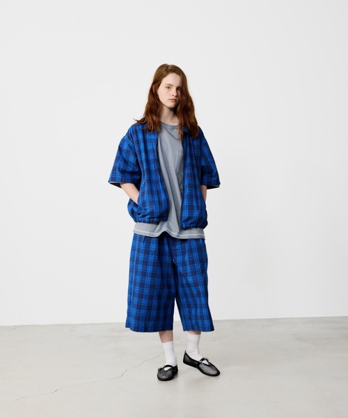 BEAMS（ビームス） シャツ 半袖 ワイドフィット チェック ジップシャツ