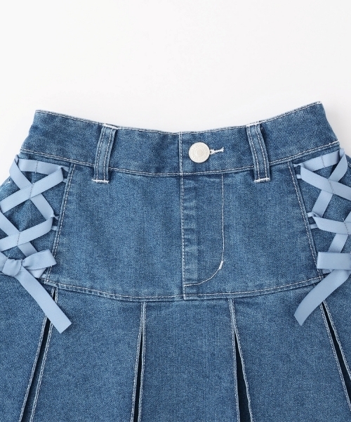 mezzo piano スカート レースアップリボン タックプリーツスカート