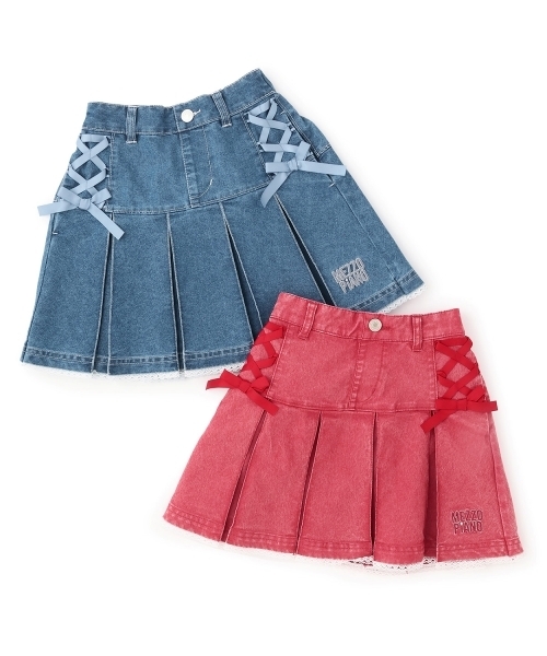 mezzo piano スカート レースアップリボン タックプリーツスカート