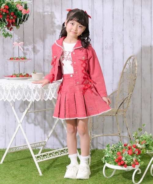 mezzo piano スカート レースアップリボン タックプリーツスカート