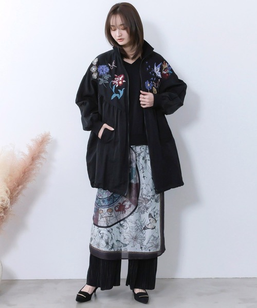 iS ScoLar 561206：リボン×花刺繍ドルマンスリーブブルゾン iS ScoLar（イズスカラー） ブルゾン SALE is ScoLar イズ スカラー
