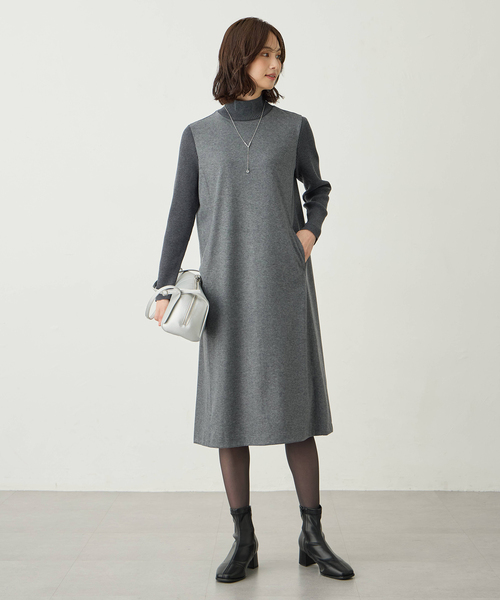 「A/C DESIGN BY ALPHA CUBIC」 長袖ワンピース M チャコールグレー レディース_画像2