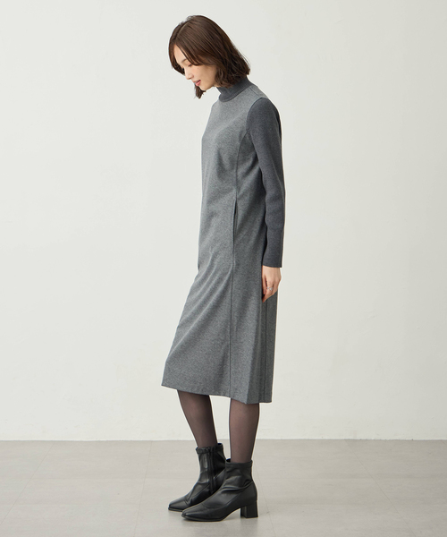 「A/C DESIGN BY ALPHA CUBIC」 長袖ワンピース M チャコールグレー レディース_画像5