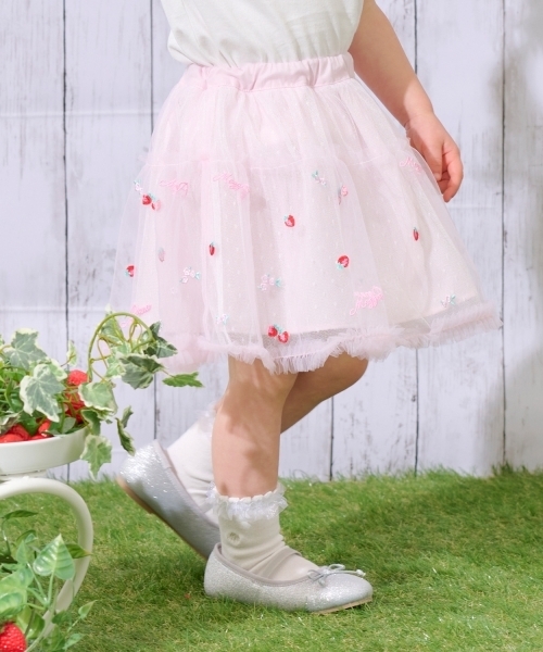 mezzo piano スカート イチゴ刺しゅう チュールスカート キッズ 子供服