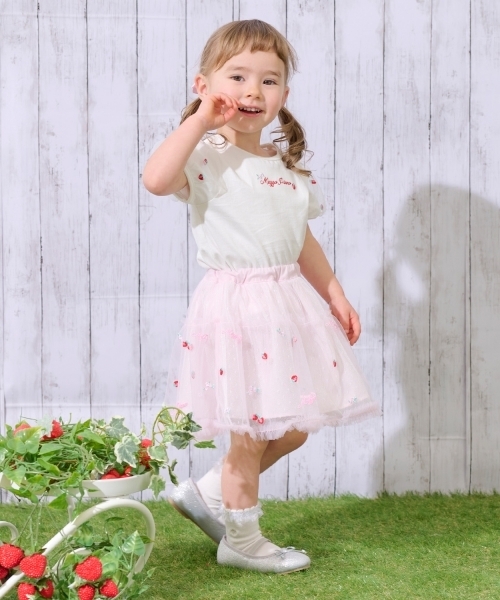 mezzo piano スカート イチゴ刺しゅう チュールスカート キッズ 子供服