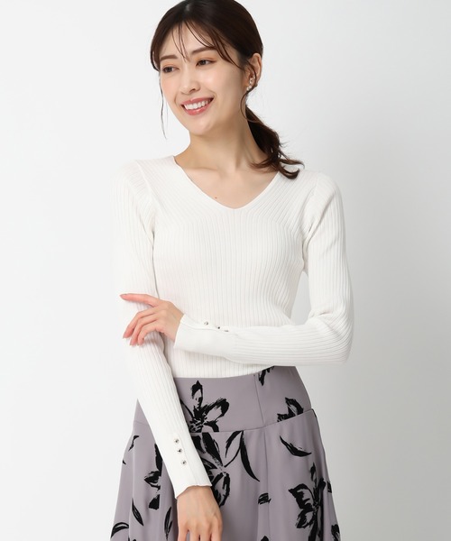 「MISCH MASCH」 長袖ニット フリ- ホワイト レディース_画像2