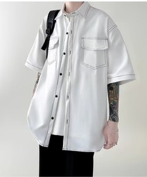 link lot シャツ 半袖 ダブルフラップステッチ半袖シャツ メンズ