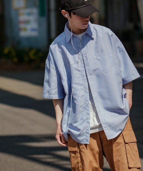 En serio TOKYO シャツ 半袖 「NULL」ストライプ半袖シャツ NULL23-023