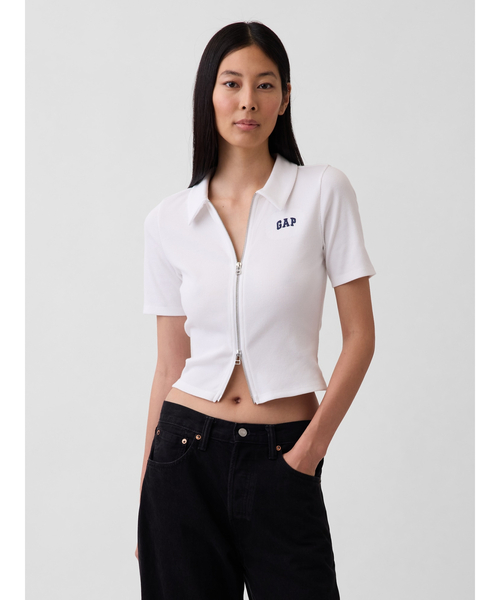GAP（ギャップ） ポロシャツ ポロ リブ クロップド GAPロゴ ジップ