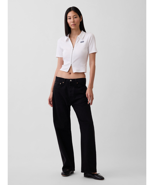 GAP（ギャップ） ポロシャツ ポロ リブ クロップド GAPロゴ ジップ